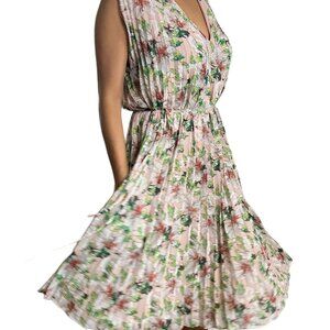 Max Studio women's midi dress chiffon floral pleated  size XL